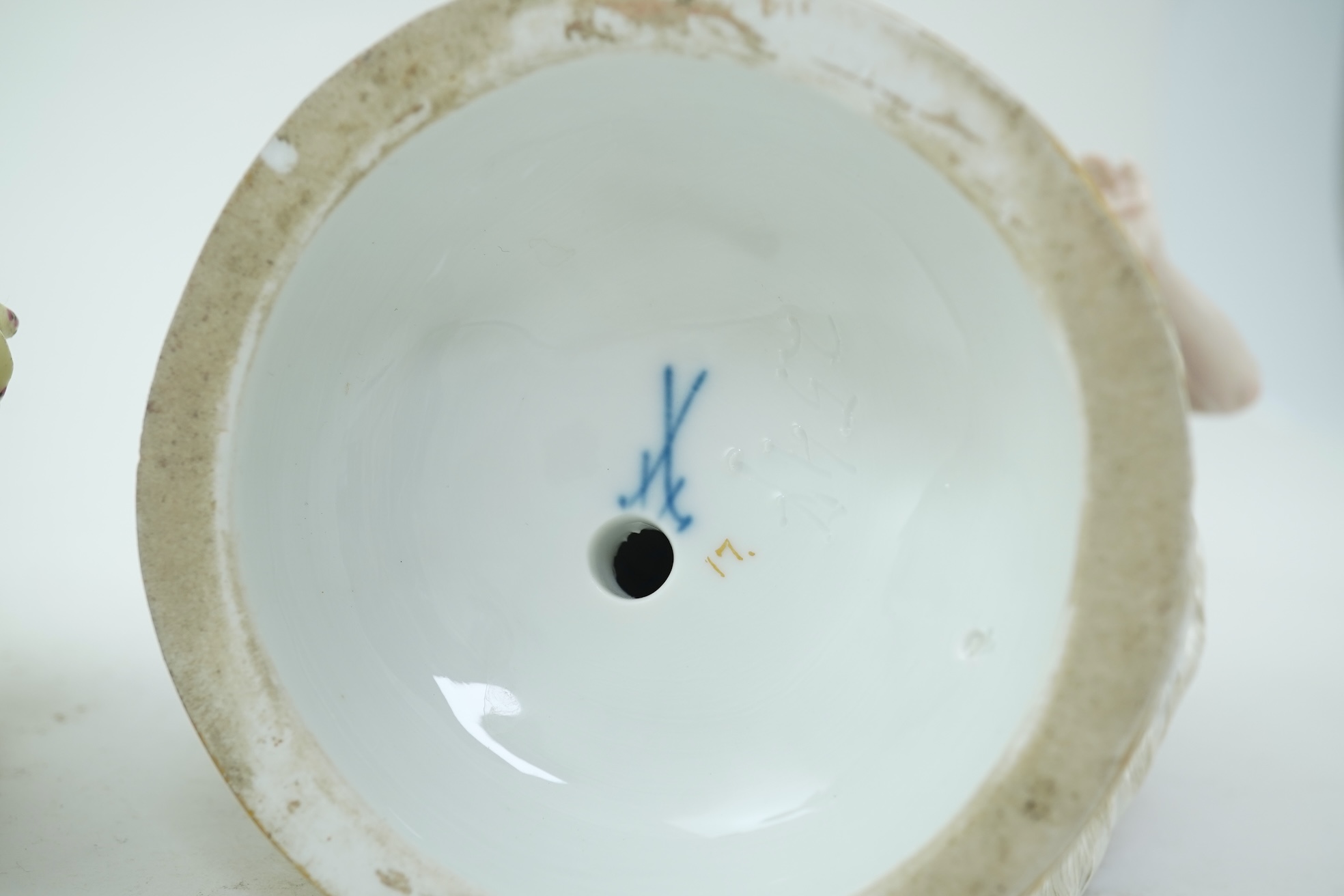 A near pair of Meissen figural candlesticks, late 19th century